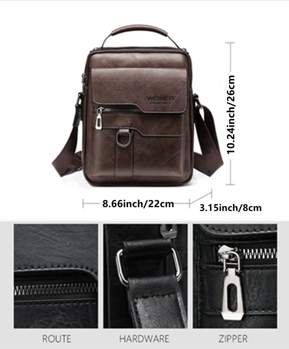 Zipper Buckle Leather Messenger Bag Crossbody Shoulder Bag Vintage Handle Bags