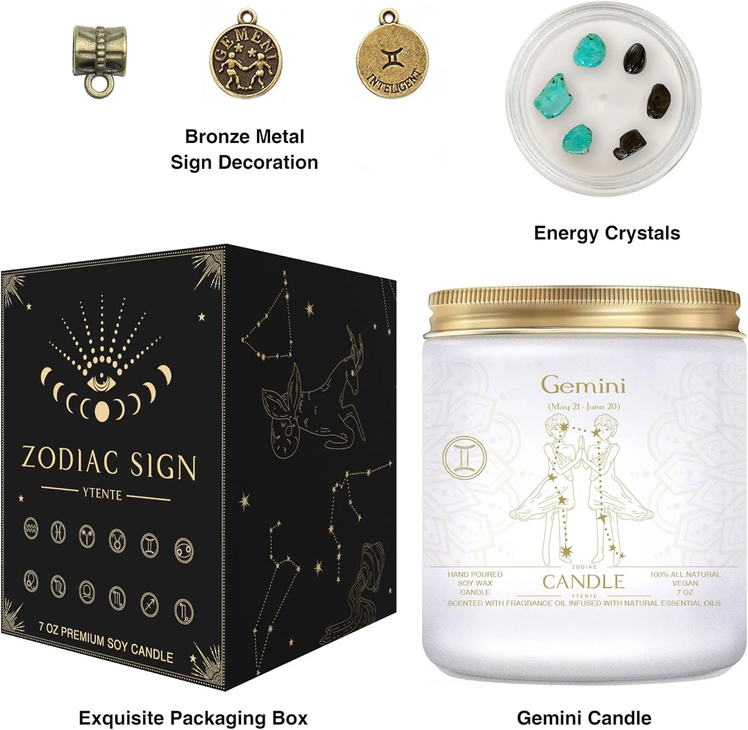 Zodiac Sign Candles, Zodiac Crystal Sign Candles,Astrology Scented Candles Best Friends Gifts for Women, Men Sister Brother Zodiac Funny Birthday Gift Candle Jar (Gemini)