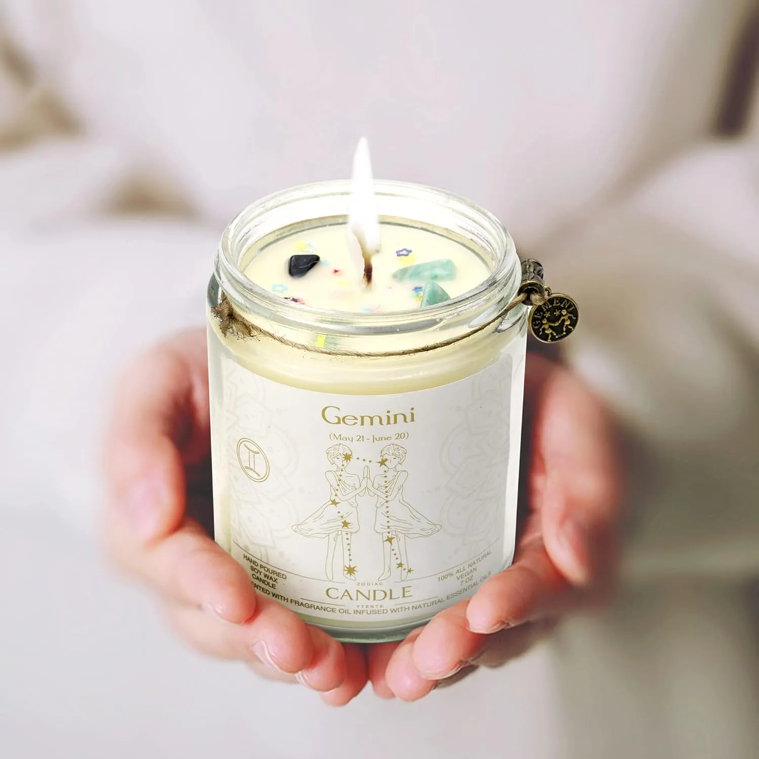 Zodiac Sign Candles, Zodiac Crystal Sign Candles,Astrology Scented Candles Best Friends Gifts for Women, Men Sister Brother Zodiac Funny Birthday Gift Candle Jar (Gemini)