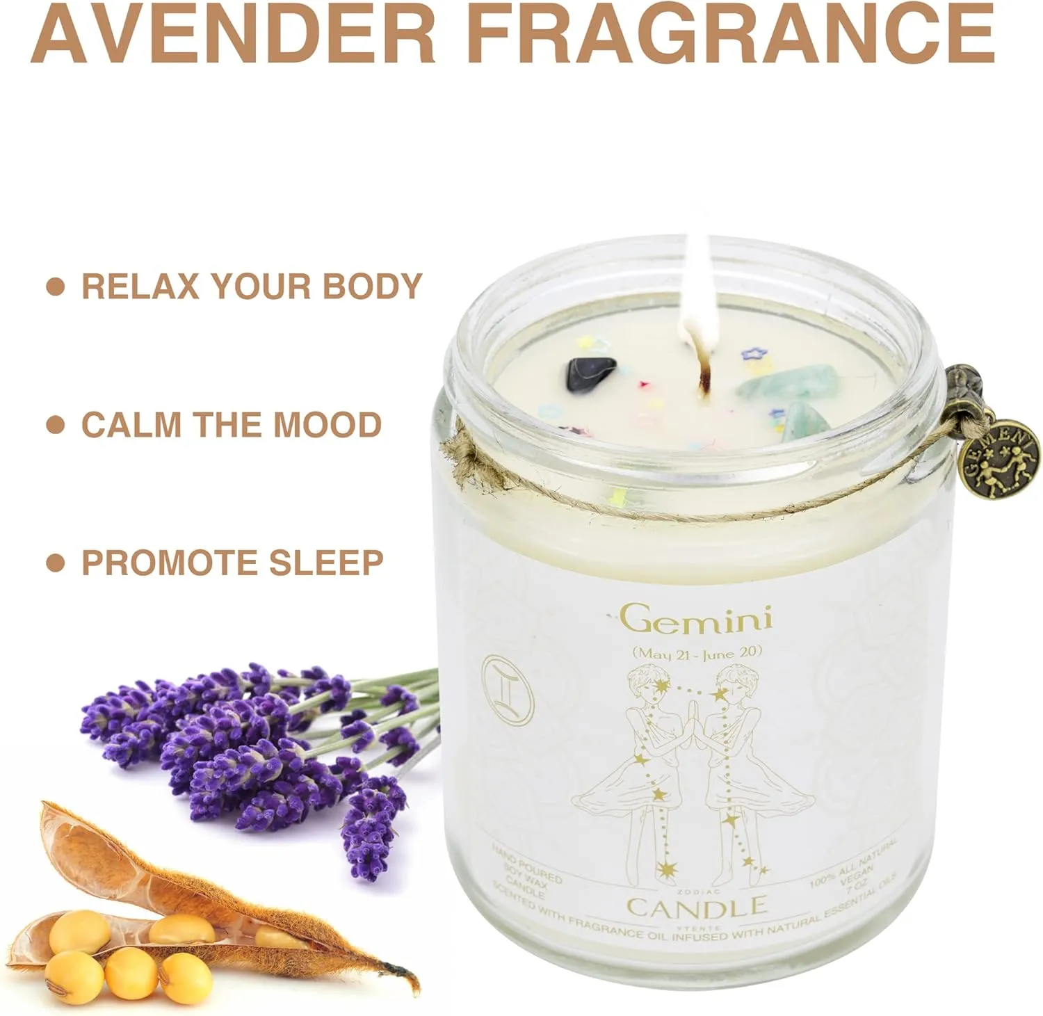 Zodiac Sign Candles, Zodiac Crystal Sign Candles,Astrology Scented Candles Best Friends Gifts for Women, Men Sister Brother Zodiac Funny Birthday Gift Candle Jar (Gemini)