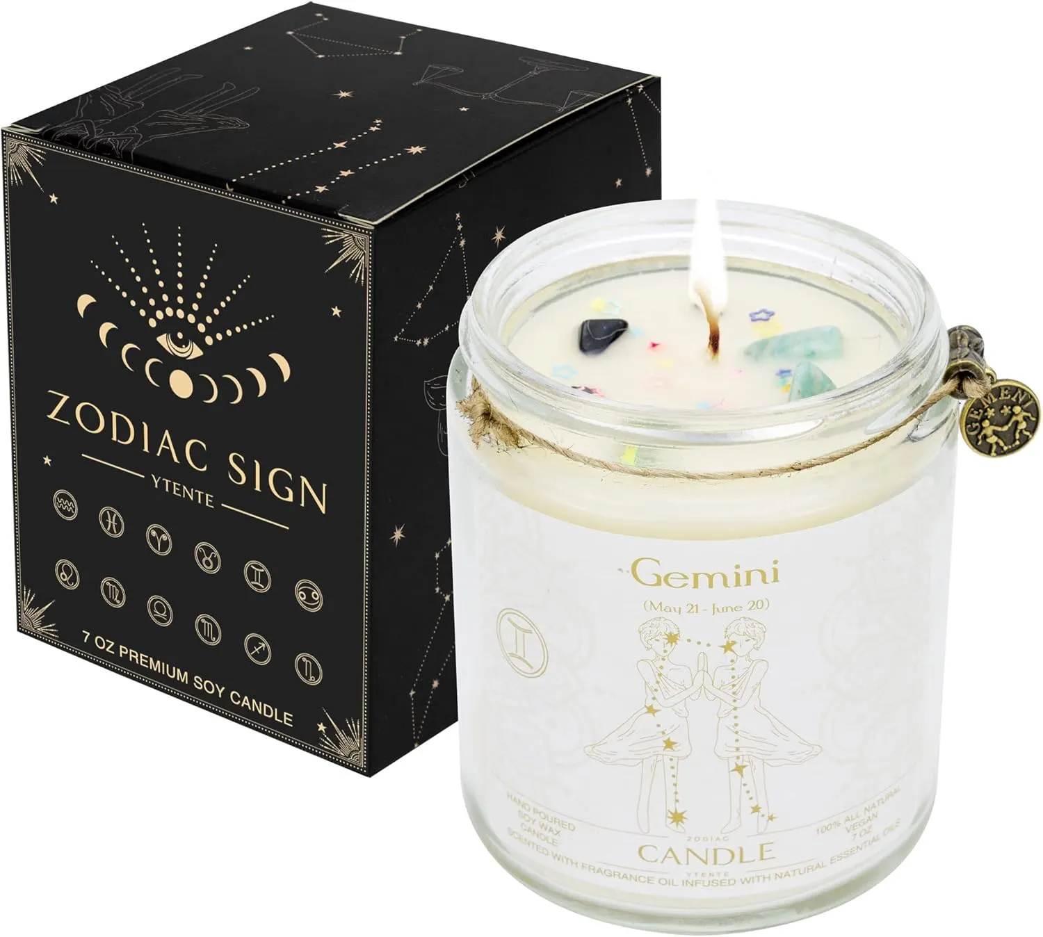 Zodiac Sign Candles, Zodiac Crystal Sign Candles,Astrology Scented Candles Best Friends Gifts for Women, Men Sister Brother Zodiac Funny Birthday Gift Candle Jar (Gemini)