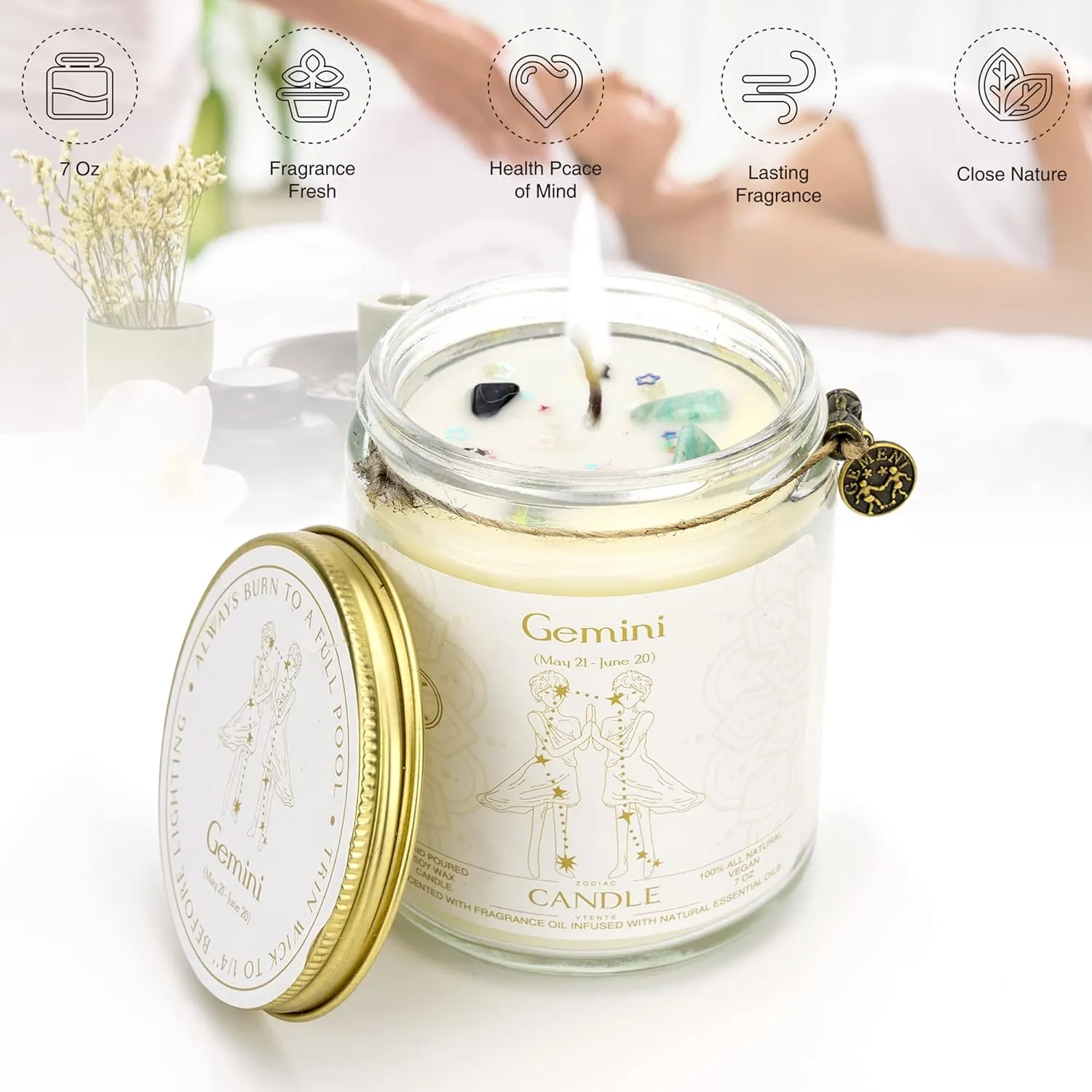 Zodiac Sign Candles, Zodiac Crystal Sign Candles,Astrology Scented Candles Best Friends Gifts for Women, Men Sister Brother Zodiac Funny Birthday Gift Candle Jar (Gemini)