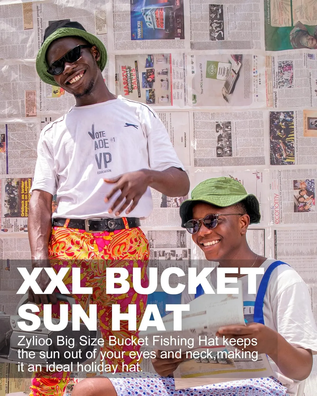 Zylioo Oversize XXL 100% Cotton Bucket Hat,Reversible Trendy Fisherman Hats,Double Side Wear Fishing Summer Sun Hat